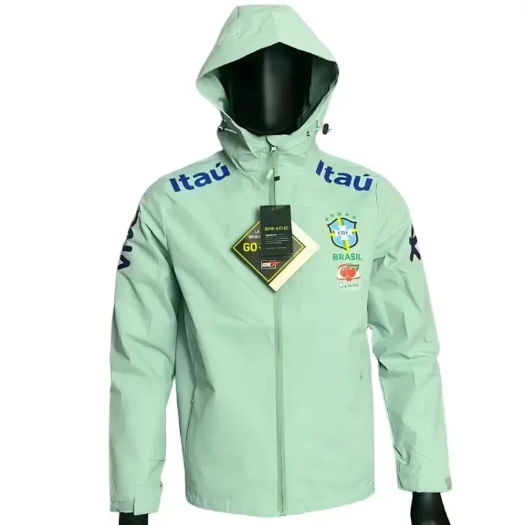 Brazil National Soccer Team Mint Green Hooded Windbreaker product reference on a clean background