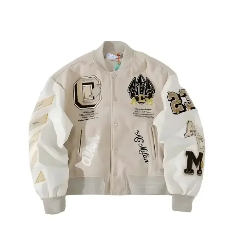 Off-White x AC Milan Varsity Jacket product reference on a clean background