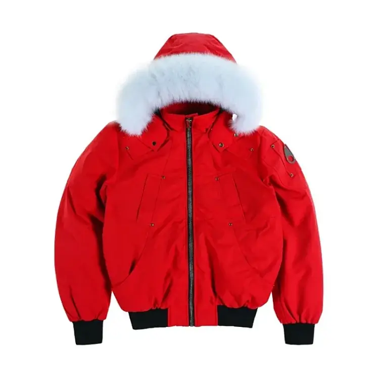 Moose Knuckles Fur-Trim Puffer Bomber — Red product reference on a clean background