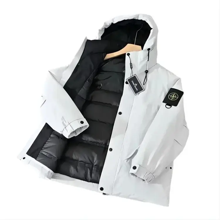 Stone Island Hooded Down Jacket — White/Black product reference on a clean background