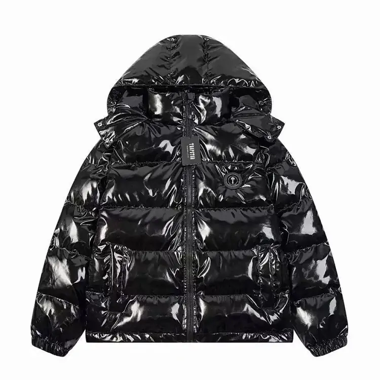 Trapstar Glossy Hooded Puffer Jacket — Black product reference on a clean background