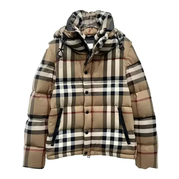 Burberry Detachable-Sleeve Check Cotton Hooded Puffer