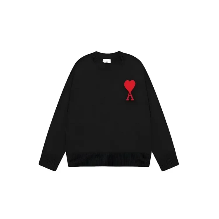 AMI Paris Ami de Cœur Crewneck Sweater — Black & Red product reference image