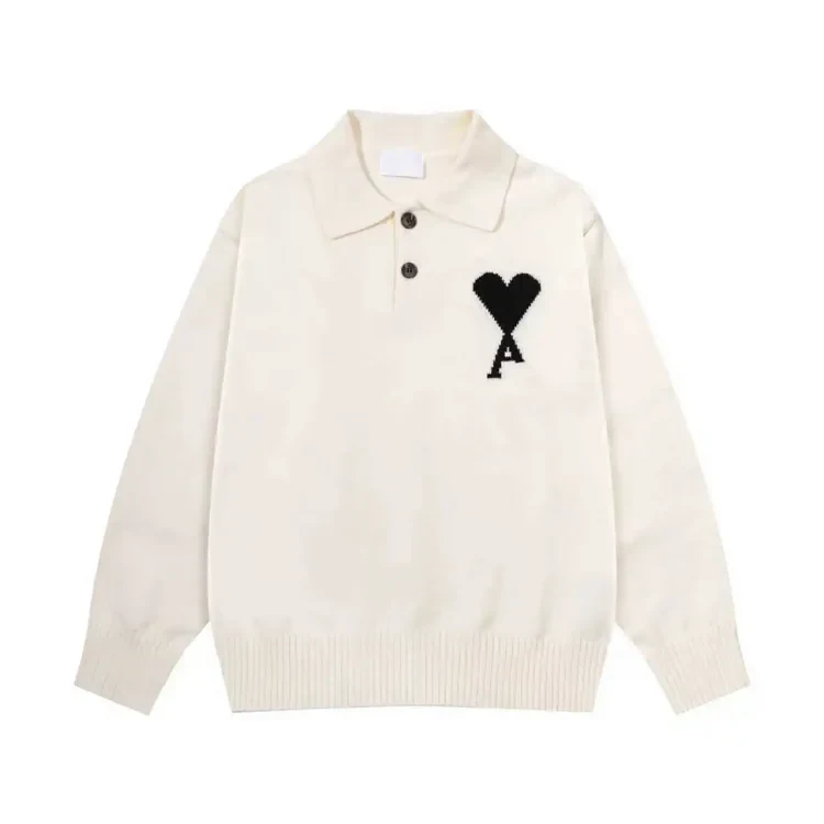 AMI Paris Ami de Cœur Polo Sweater — Cream product reference image