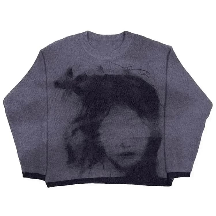Portrait Graphic Sweater — Grey