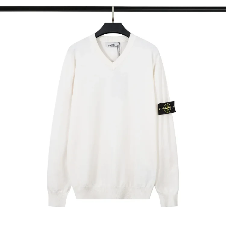 Stone Island V-Neck Sweater — Cream