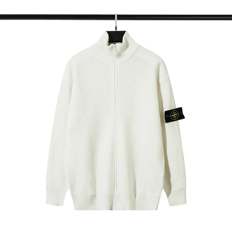 Stone Island Zip-Up Knit Cardigan — Cream