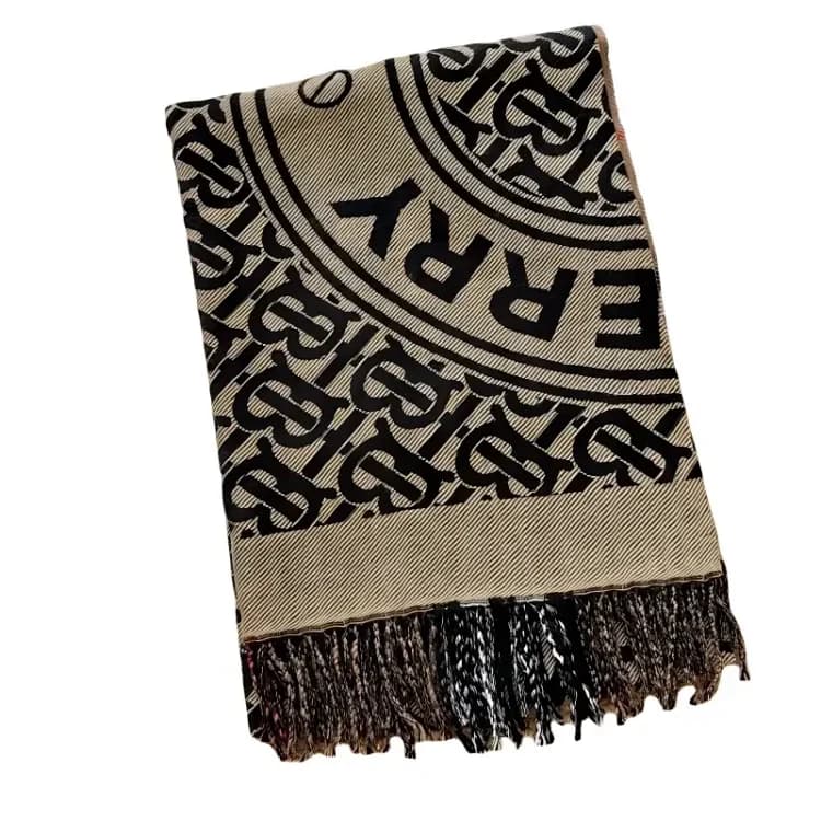 Burberry Beige Monogram Fringe Scarf