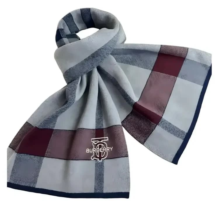 Burberry Grey and Burgundy Check Fringe Scarf product reference image