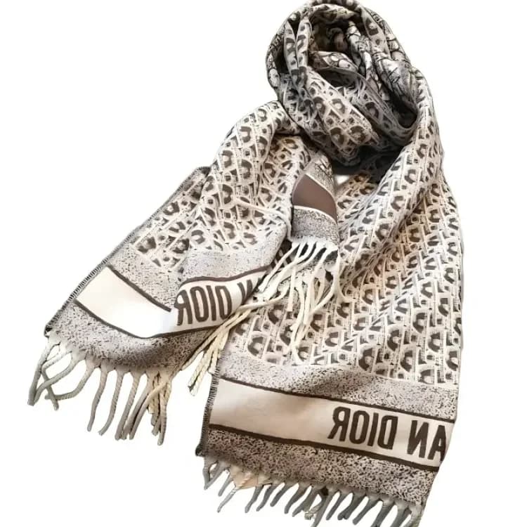 Dior Cream and Taupe Monogram Fringe Scarf product reference image