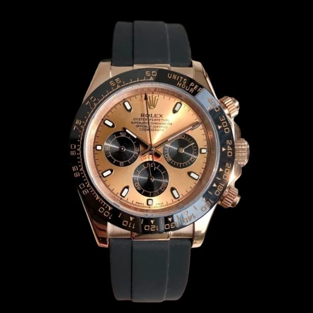 Front product image of Rolex Cosmograph Daytona Rose-Gold-Tone Black Strap Watch
