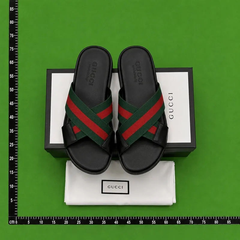 QC photo reference for Gucci Web Stripe Flip-Flops