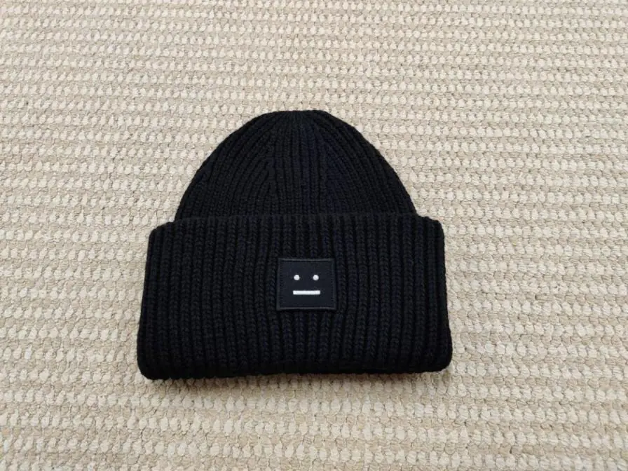 QC photo reference for Acne Studios Face-Patch Ribbed Beanie — Black