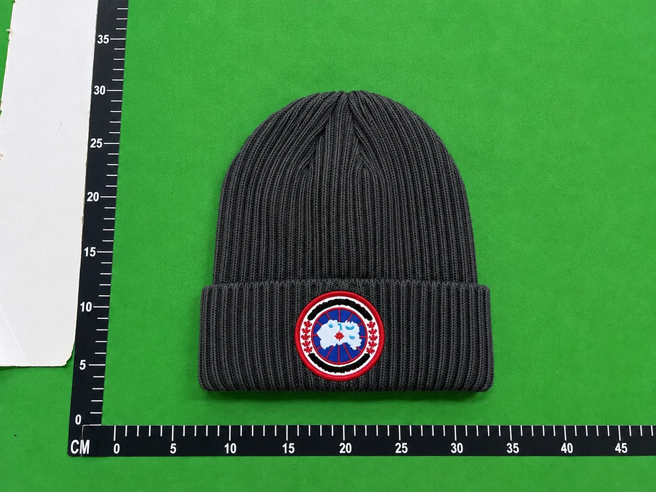QC photo reference for Canada Goose Charcoal Badge Beanie