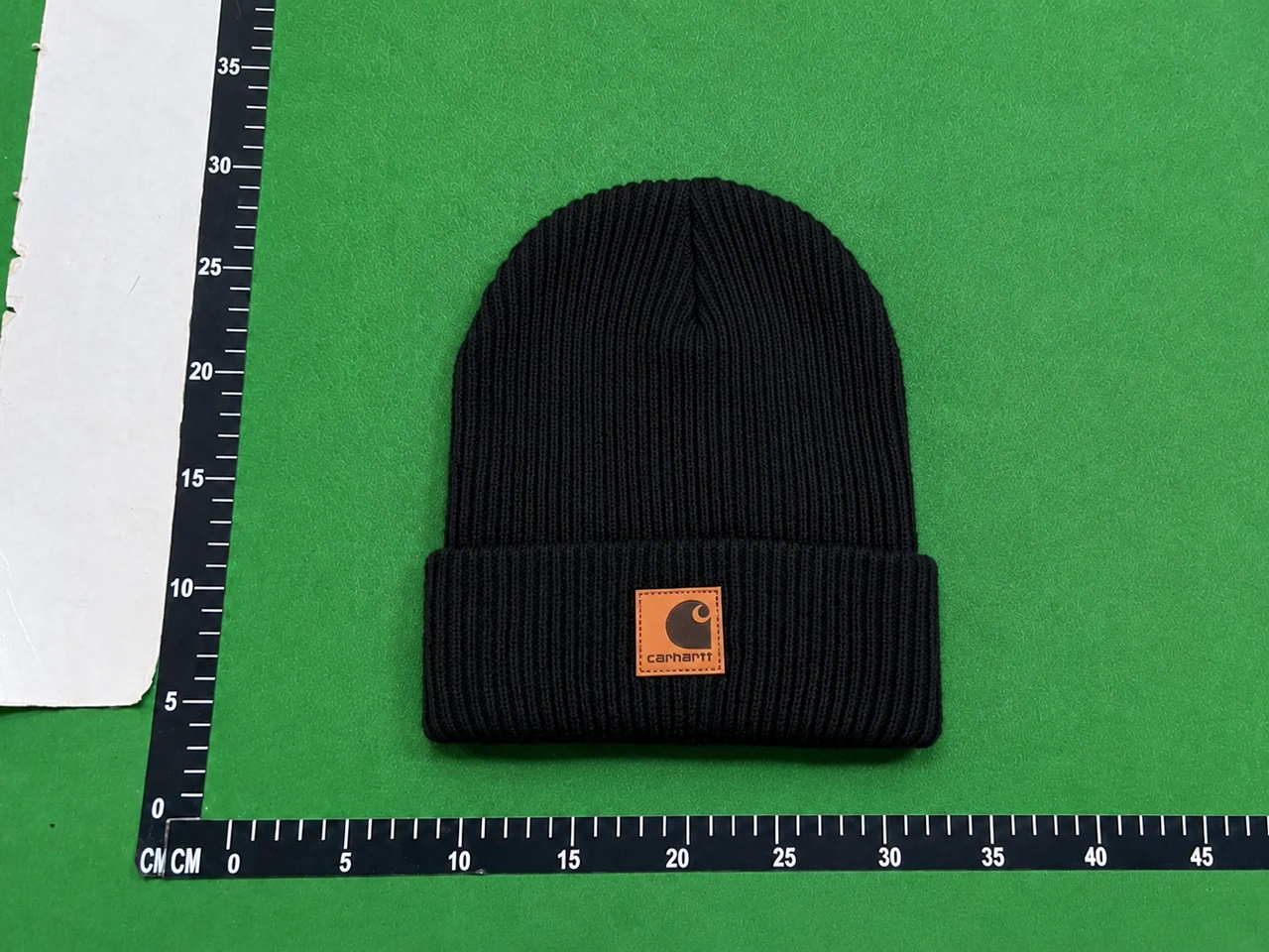 QC photo reference for Carhartt Black Logo Patch Beanie