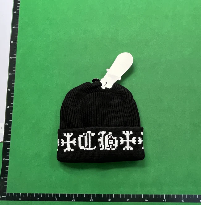 QC photo reference for Chrome Hearts Black Cross Knit Beanie