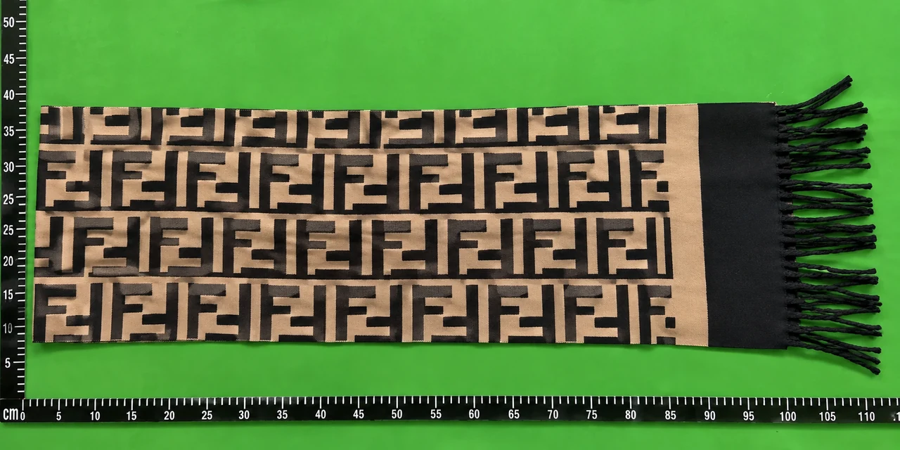 QC photo reference for Fendi Beige FF Monogram Fringe Scarf