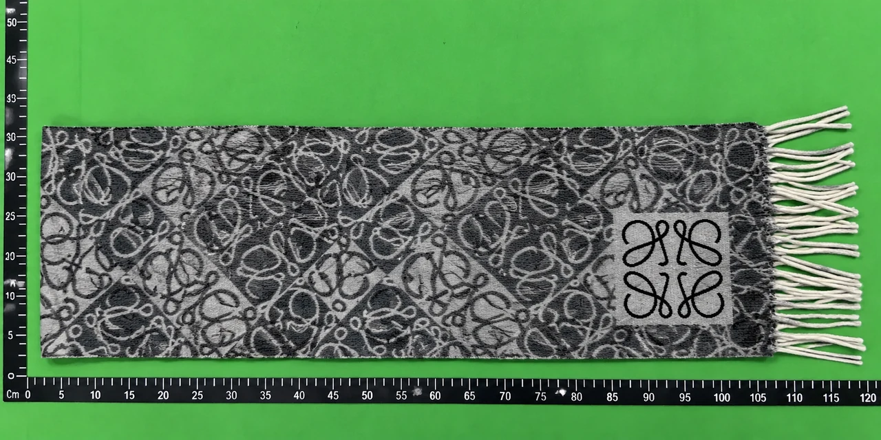 QC photo reference for Loewe Charcoal Anagram Fringe Scarf